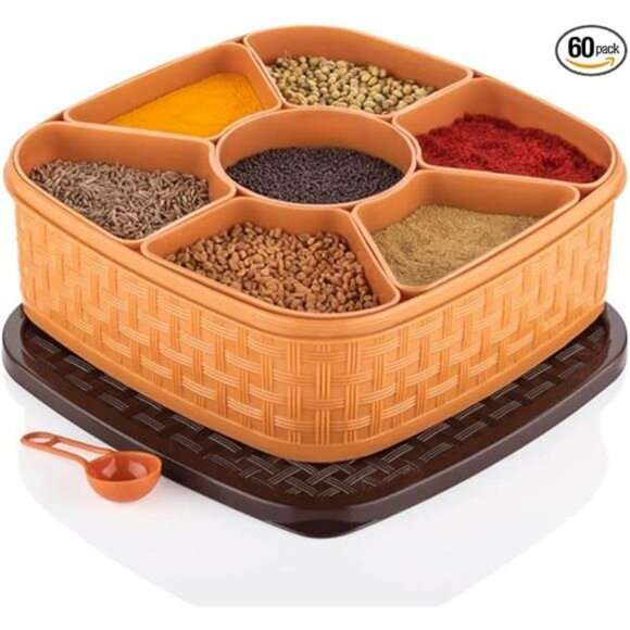 Plastic masala spice box with 7 compartments dry fruit container kitchen storage - Picture 8 of 8
